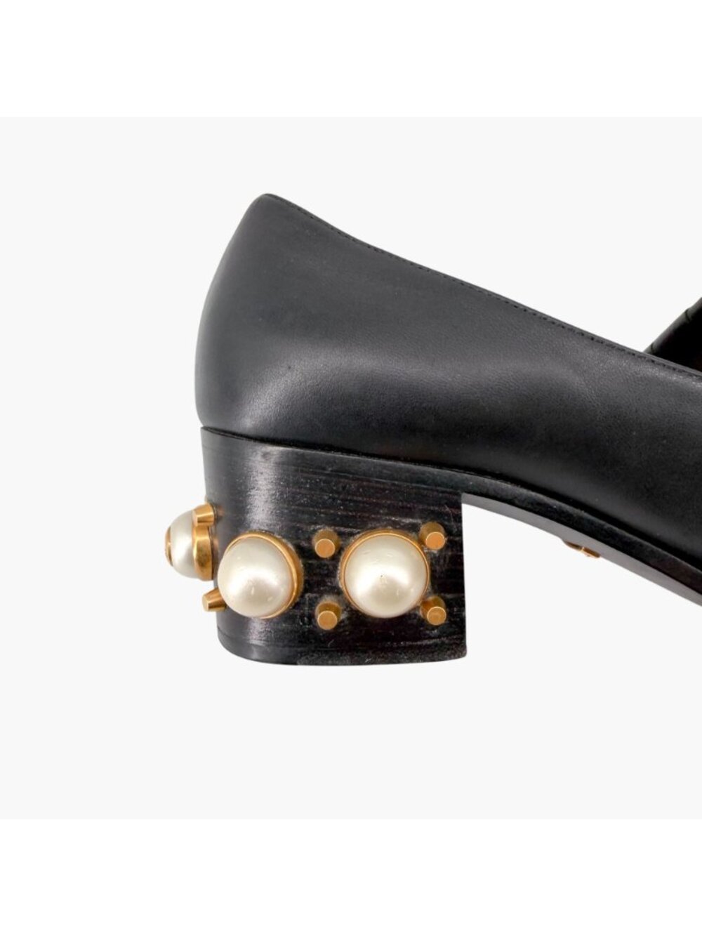 Gucci Lion Head Pearl Fringe Block Heel Loafer Pumps Black Leather Size 37 US 7 - Picture 13 of 15